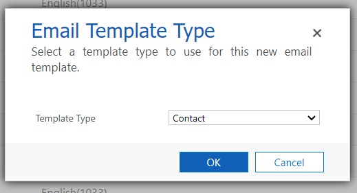 Email Template Type dialog